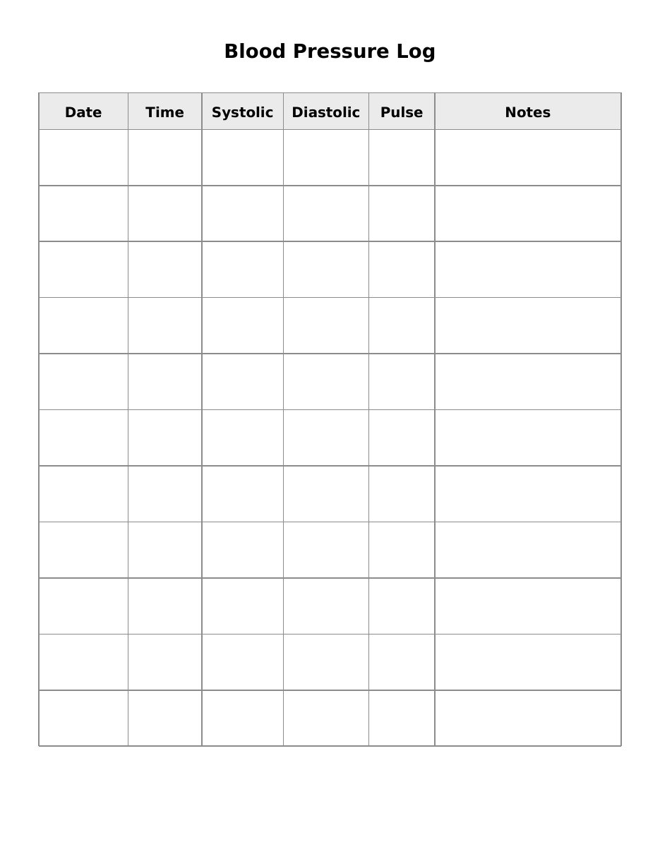 Blood Pressure Log page preview