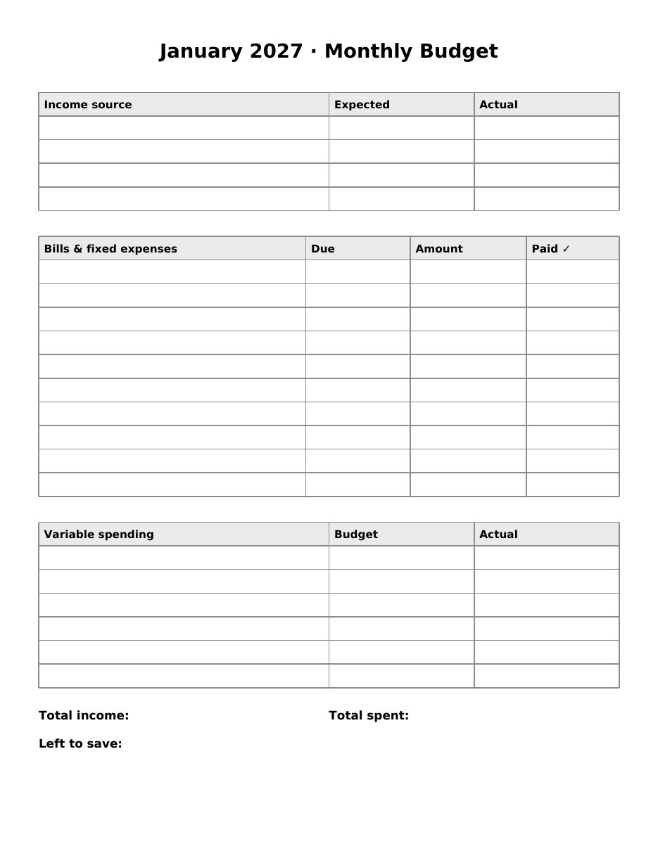 Budget Planner 2027 page preview