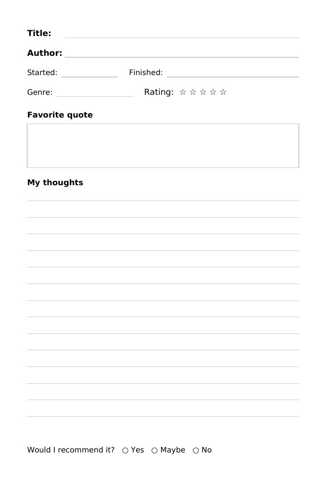Reading Journal page preview